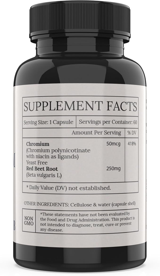 Chromium Bio-Organic with Beet - Supports Healthy Energy Production Metabolic Function &amp Healthy Circulation w Niacin Bound Chromium &amp High-Nitrate Organic Beet Root - Vegan Non GMO - 60 Cap