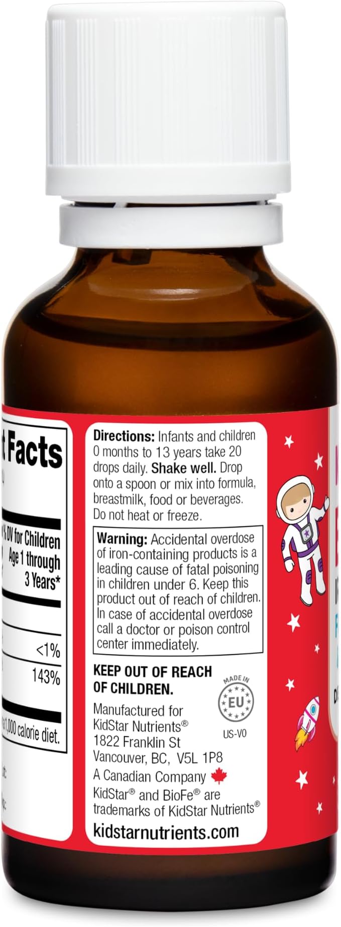 BioFe Pure Iron Drops Unflavored for Infants and Children 1 Fl. Oz. 10mg Elemental Iron Micronized and Microencapsulated Iron