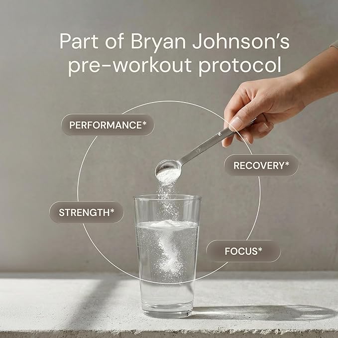 Blueprint Bryan Johnson Creatine Monohydrate Powder – Amino Acid Powder - Supplement Supports Muscle Growth Recovery Strength &amp Focus – Unflavored Creatine for Women &amp Men – 5g Dose – 100 Se