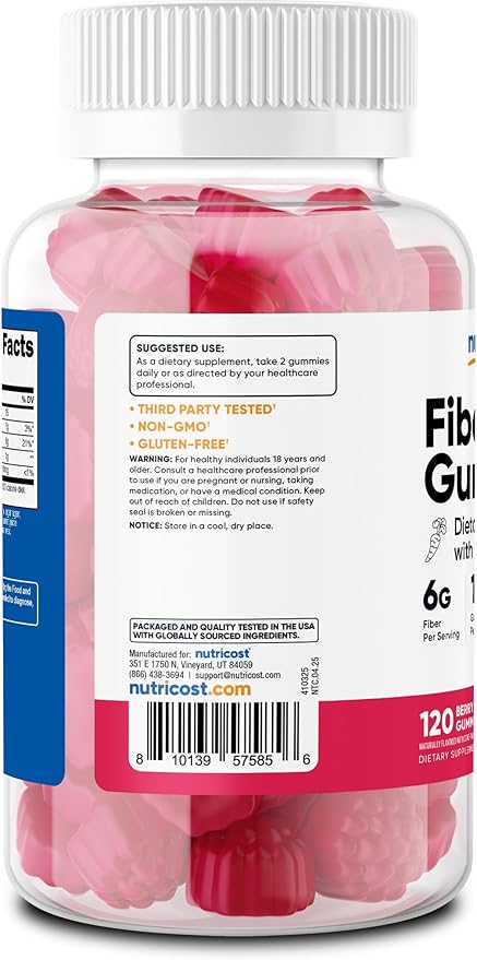 Nutricost Fiber Gummies (Berry Flavored) 120 Gummies - Dietary Fiber Supplement with Chicory Root 6g per Serving Vegan 60 Servings