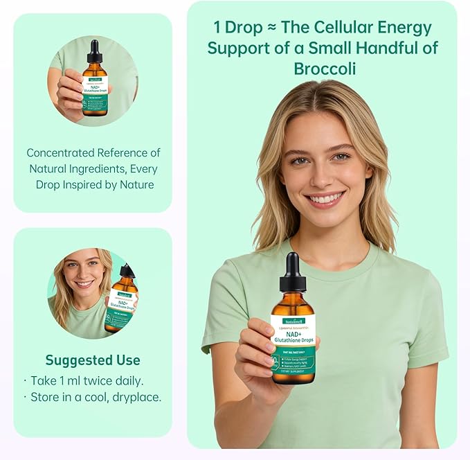 NAD+ Glutathione Liquid Drops with Liposomal Astaxanthin - Supports Cellular Energy Dual Antioxidant Action Healthy Aging - Fast Absorption High Bioavailability Vegan 2.04 Fl Oz