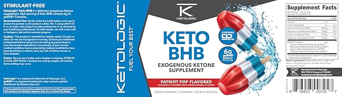 Ketologic Keto BHB (Patriot Pop Flavor) 30 Servings - Exogenous Ketone Supplement with goBHB Beta-Hydroxybutyrate Salts