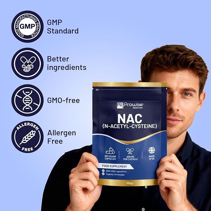 NAC N-Acetyl-Cysteine 600mg | 300 Capsules | Vegan N-Acetyl-Cysteine Nutritional Supplements | High Bioavailability &amp Letter Box Friendly | UK Manufactured by Prowise Healthcare
