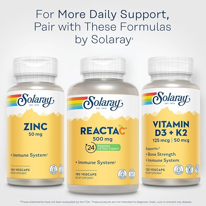 SOLARAY ReactaC Vitamin C 500mg - Patented 24-Hour Immune Support Supplement - Vitamin C with Bioflavonoids and Rutin - Antioxidant and Immune Defense - Vegan 60-Day Guarantee - 180 Servings