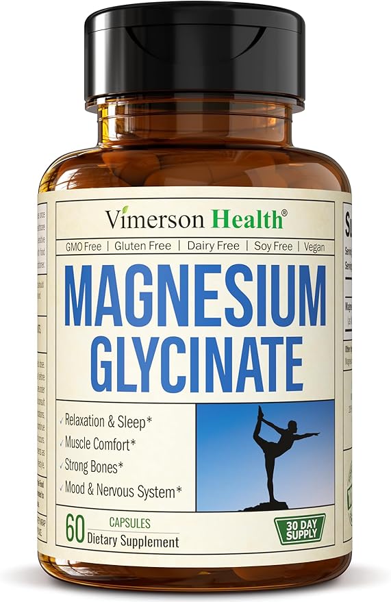 Vimerson Health Magnesium Glycinate 200 mg for Sleep &amp Relaxation – Calm Mind &amp Stress Support – Gentle on Stomach Bioavailable Form – 60 Vegan Capsules