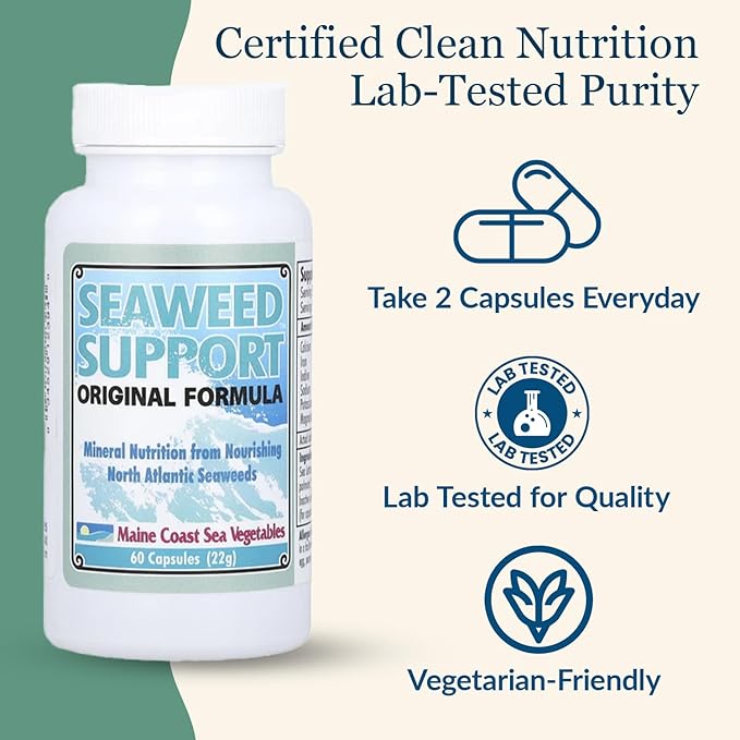 Maine Coast Sea Vegetables Seaweed Support Original Formula | Natural Source of Iodine from Seaweed | Daily Use Iodine Supplement | Organic Alaria Sea Lettuce Dulse &amp Bladderwrack blend | 60 Cap
