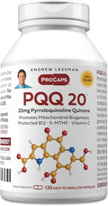 ANDREW LESSMAN PQQ 20mg - 120 Capsules - 20mg Pyrroloquinoline Quinone Natural Protective Compound Supports Vital Organs Heart Brain Liver Immune System. Mitochondrial Biogenesis No Additives