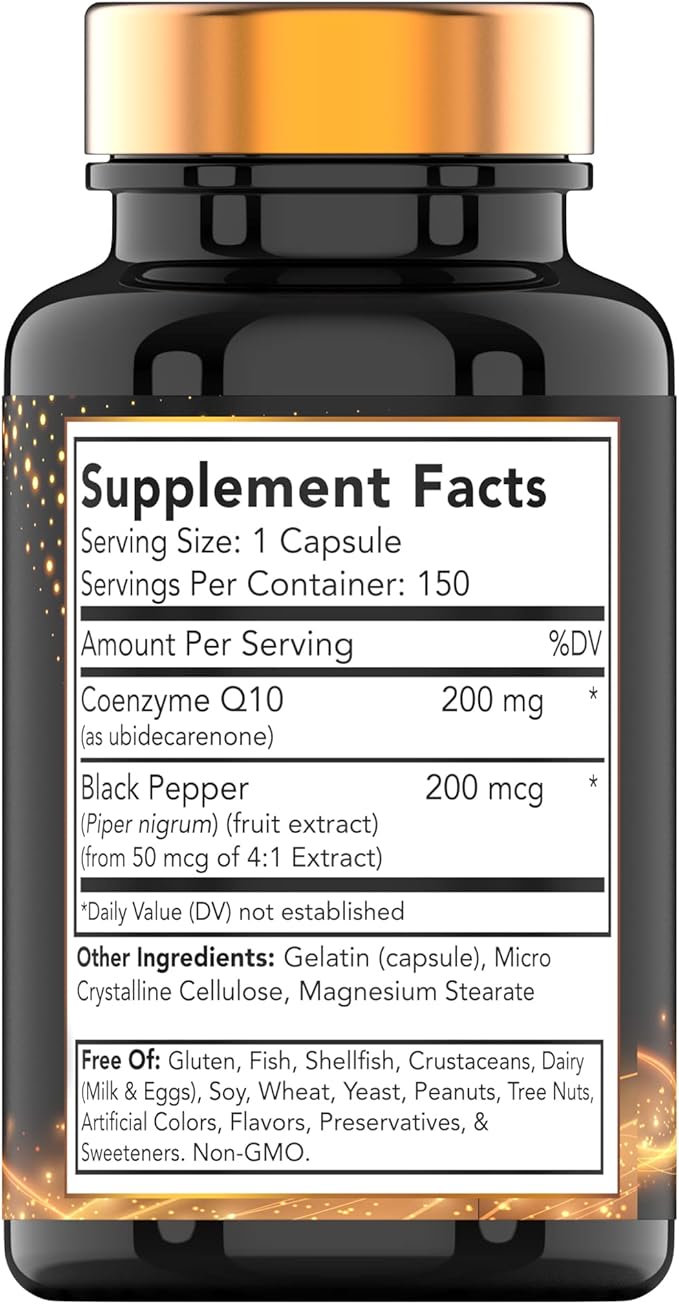 tnvitamins CoQ-10 200mg - 150 Capsules with Black Pepper Extract | 5 Month Supply! | Powerful Free Radical Fighting Antioxidant | Max Absorption Rapid Release Capsules | Coenzyme Q-10 200 mg