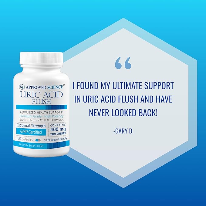 Approved Science Uric Acid Flush Supplement - Tart Cherry Turmeric Milk Thistle - Joint Support &amp Active Mobility - Made in USA - Vegan - 180 Capsules - 3 Month Supply