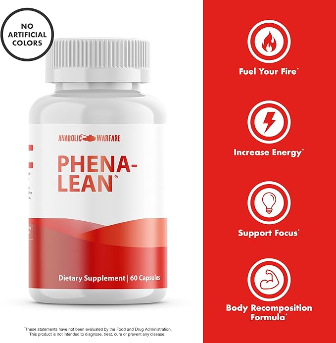 Anabolic Warfare Phena-Lean Premier Supplement from Thermogenic Body Composition Supplement – Fuel Your Fire Promote Energy Increase Focus* - 60 Capsules.