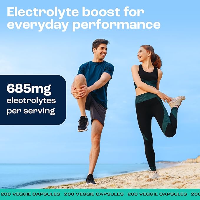 KEY NUTRIENTS Electrolyte Tablets 200 Capsules Salt for Dehydration Fasting Electrolytes- Salt Pills with Electrolytes No Sugar Gluten Free Hydration Tablets Made in USA