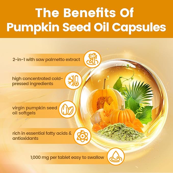 VivoNu Pumpkin Seed Oil with Saw Palmetto Capsules |Cold Pressed Pure Virgin OilEssential Fatty Acids &amp Phytosterols |300 SoftgelsSupports HairUrinaryBladder&ampProstate Health|Non-GMO