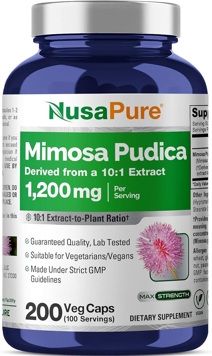 NusaPure Mimosa Pudica Capsules 1200 mg 200 Veg Capsules (Non-GMO Vegan)