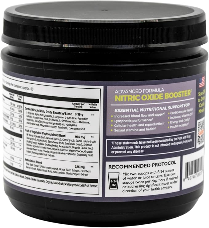 Cardio Miracle Nitric Oxide Supplement 60 Servings - Beet Root Powder with L-Arginine to Support Circulation Blood Flow Energy Endurance Stamina &amp Heart Health for Men and Women