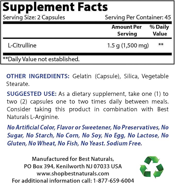 Best Naturals L-Arginine 500mg &amp L-Citrulline 1500mg