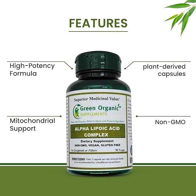 Green Organic Supplements' Alpha Lipoic Acid Complex ALA 90 VCaps Alpha Lipoic Acid Capsules (Pack of 5)