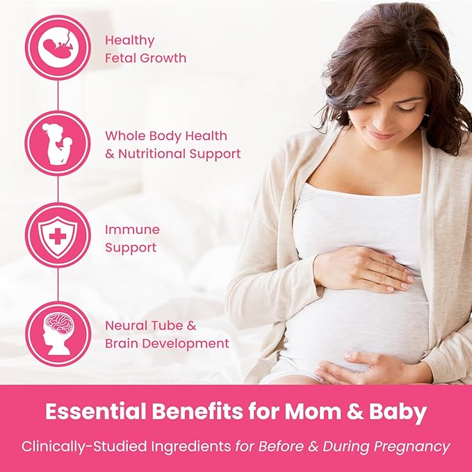 Prenatal Vitamin Gummies with DHA | Vegan Prenatal Vitamins for Women with Omega 3 Methylfolate Choline &amp D3 Pregnancy Vitamins for Fetal Development | Gummy Multivitamin Supplement 120 Count