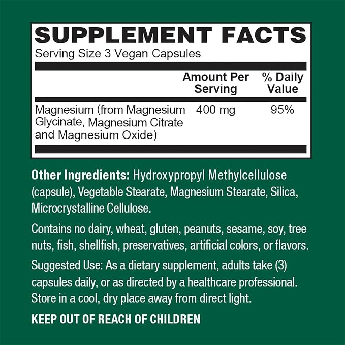 PlantFusion Vegan Magnesium Glycinate Complex 400 mg - High Absorption &amp Bioavailability - Chelated - Supports Muscle Relaxation Sleep Cardio Health Stress Relief and Energy Production - Non G
