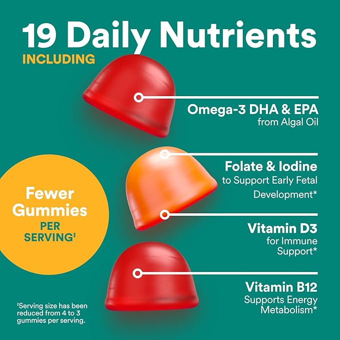 SmartyPants Prenatal Multivitamin Gummies Omega 3 (DHA/EPA) Methylfolate Biotin Vitamin D3 C Vitamin B12 B6 Vitamin A K &amp Zinc Gluten Free 90 Count (30 Day Supply)
