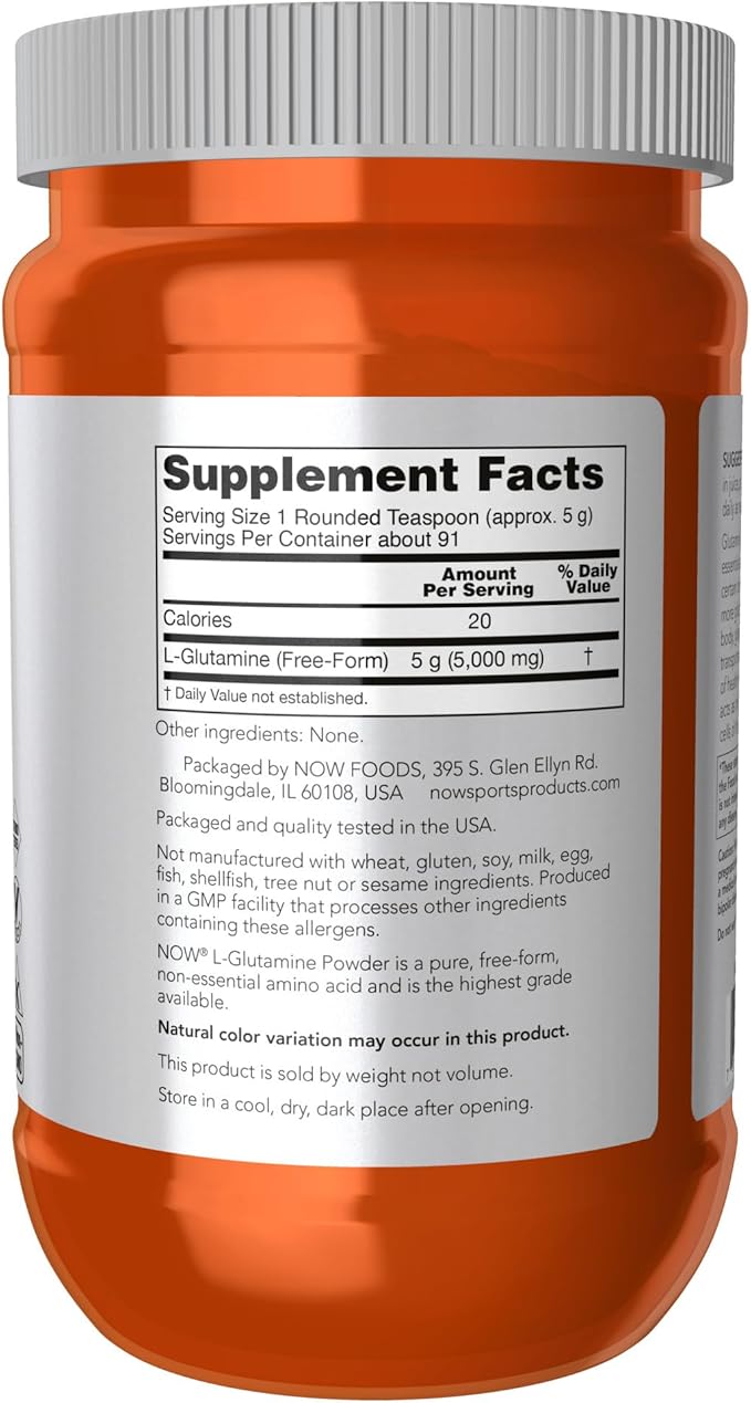 NOW Foods Sports Nutrition L-Glutamine Pure Powder Nitrogen Transporter* Amino Acid 1-Pound