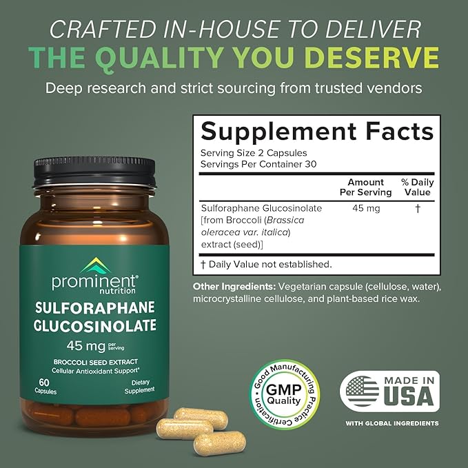 Prominent Nutrition Sulforaphane Glucosinolate Supplement Cellular Antioxidant Support 45 mg 30 Day Supply - 1 Pack