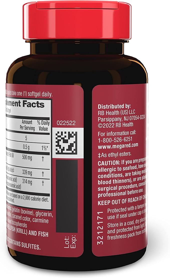 Megared Omega-3 Fish Oil + High Absorption Krill Oil 500mg Softgels MegaRed Advanced 4in1 (80 count in a bottle) Concentrated Omega-3 Fish &amp Krill Oil Supplement