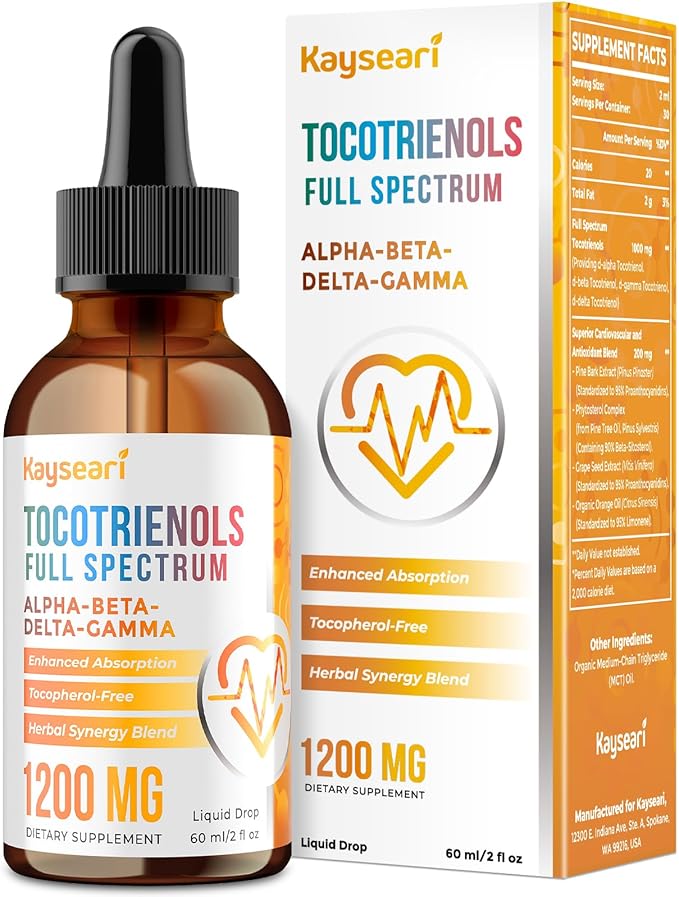 Full Spectrum of Tocotrienols Supplement 1200mg- Tocotrienol Vitamin E LiquidTocopherol-Free - Superior Antioxidant Blend - Higher Absorption - 2 fl oz30 Servings