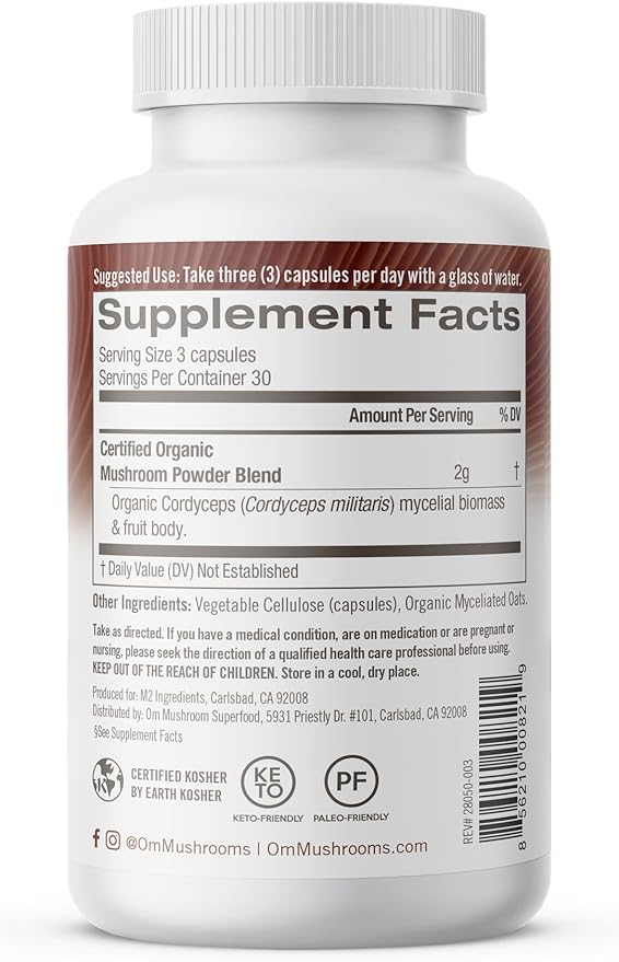 OM MUSHROOM SUPERFOOD Cordyceps Mushroom Capsules Superfood Supplement 90 Count 30 Days Organic Energy Supplement for Stamina and Endurance