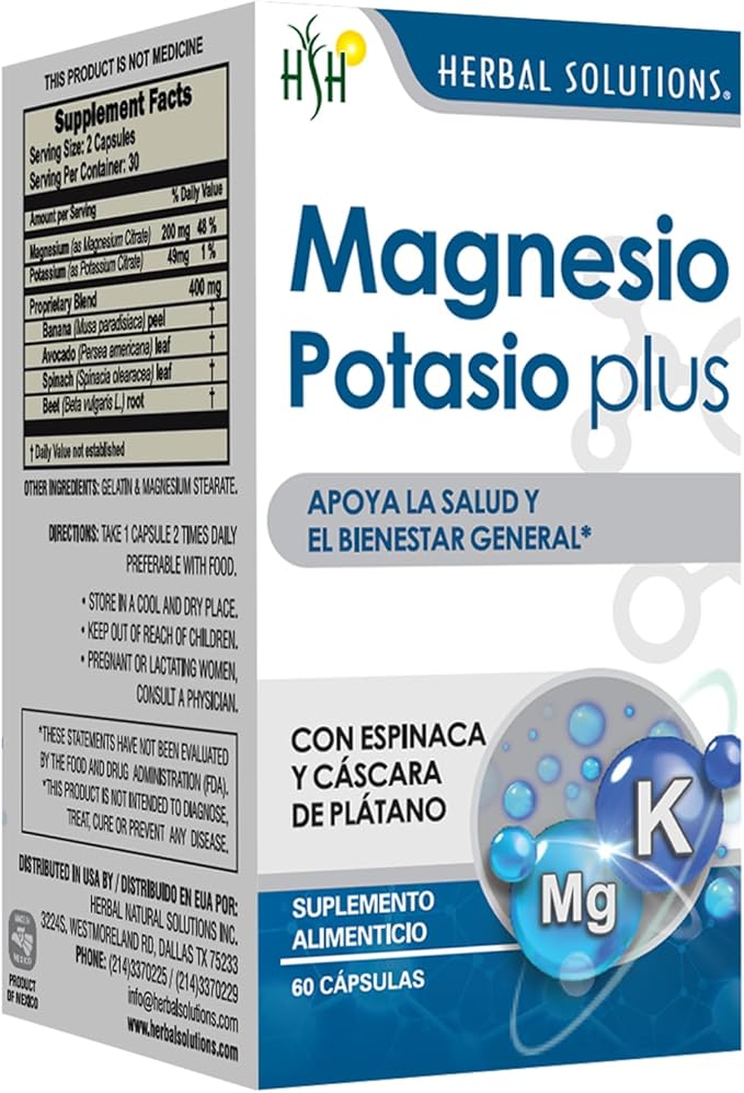 Magnesium Potassium Plus - Natural Mineral Complex 500mg 60 Capsules - Premium Bone &amp Muscle Support Supplement with Natural Ingredients*