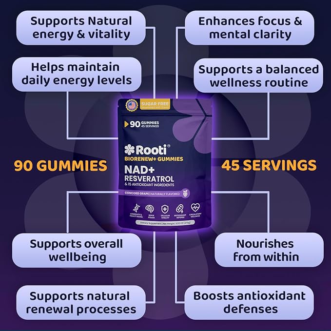 NAD+ Complex Gummies (90 Ct 45 Servings) Resveratrol 500mg of TMG Quercetin Curcumin Berberine &amp Antioxidants | Advanced Plant-Based Formula for Daily Cellular Balance &amp Longevity Nutrit