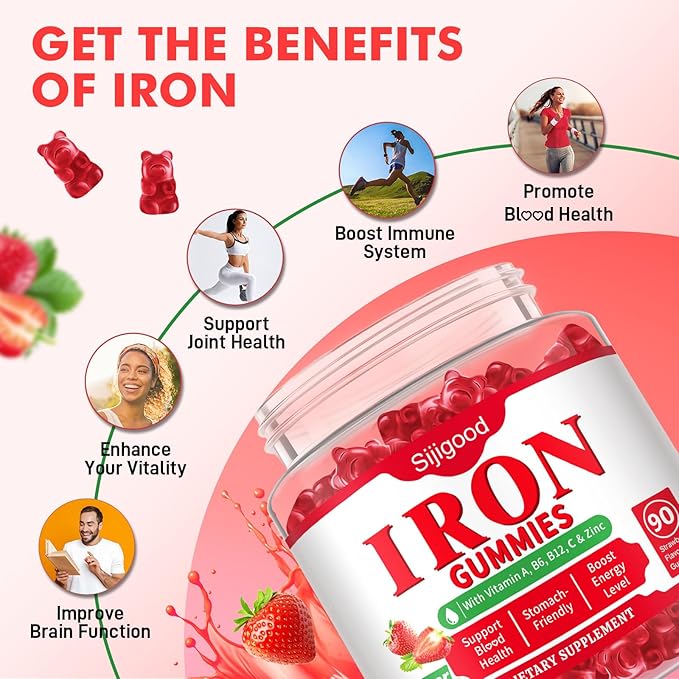 90 Count | Iron Supplement for Women Men &amp Kids Iron Gummies for Iron Deficiency &amp Anemia with Vitamin C B6 B12Folate-Iron Supplement Support Bl♡♡d Oxygen &amp Energy Boost VeganNon-GMO