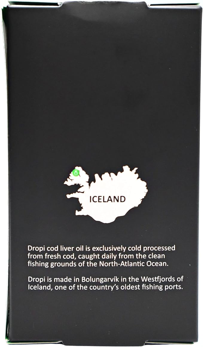 Dropi Pure Icelandic Cod Liver Oil Capsules - Extra Virgin - Organic Fresh Spearmint Extract - Cod Liver Oil Softgels Naturally Rich in Super Omega 3 Fatty Acids Vitamin A Vitamin D - 60 Ct (500mg)