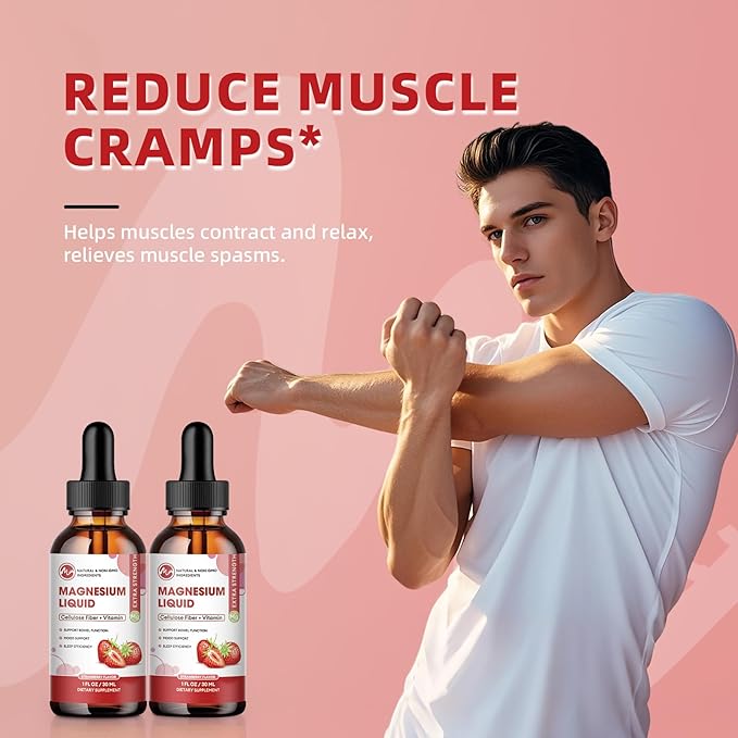 (3 Pack) Magnesium Glycinate Liquid Drops High Absorption Magnesium Liquid with Bromelain Vitamin B6 C D Magnesium Supplement for Kids and Adults Night &amp Muscle Support Strawberry Flavor