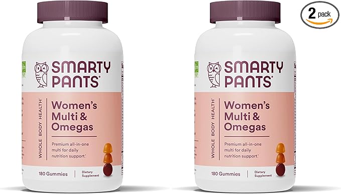 SmartyPants Women's Multivitamin Gummies: Omega 3 Fish Oil (EPA/DHA) Methylfolate CoQ10 Vitamin D3 C Vitamin B12 B6 A K &amp Zinc Inositol Gluten Free (30 Day Supply) 180 Count (Pack of 2