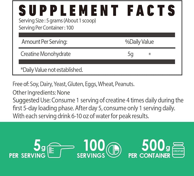 Creatine Monohydrate Powder 500 Grams &amp Creatine Capsules Pure Micronized Creatine Supplements for Building Muscle Pre &amp Post Workout Creatine Powder Non-GMO Unflavored