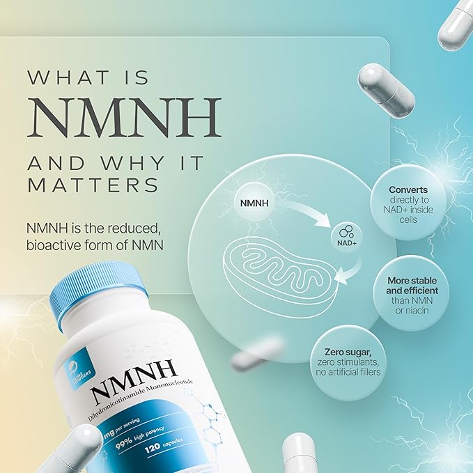 Prime Powders NMNH: Dihydronicotinamide Mononucleotide (120 Capsules) NAD+ Support NR NAD Supplement
