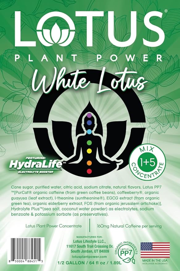 White Lotus Plant Energy Drink Concentrate | Pure Cane Sugar | 64 fl oz | 1:5 | Natural Caffeine from Green Coffee Bean