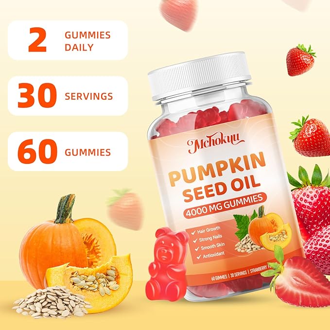 NAC Gummies &amp Pumpkin Seed Oil Antioxidant Supplement Gummies Strawberry Flavor 120 Counts Bundle