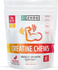 ZHOU Nutrition Creatine Monohydrate Chewables 5g for Men &amp Women Sugar Free Organic Non GMO Pink Lemonade 60 Creatine Gummies