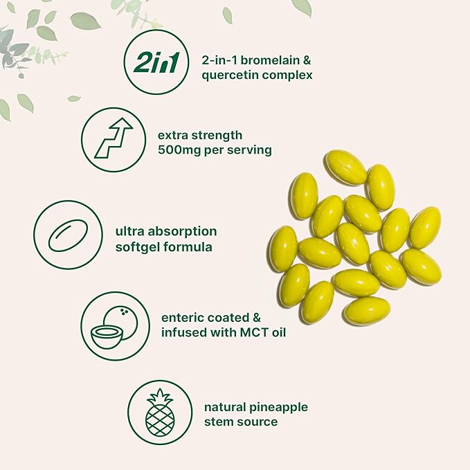 Bromelain 500mg with Quercetin &amp MCT Oil 240 Enteric Coated Softgels | Ultra Absorption Bromelain Supplement | Natural Digestive Enzymes for Digestion &amp Joint Health | Non-GMO Gluten Free