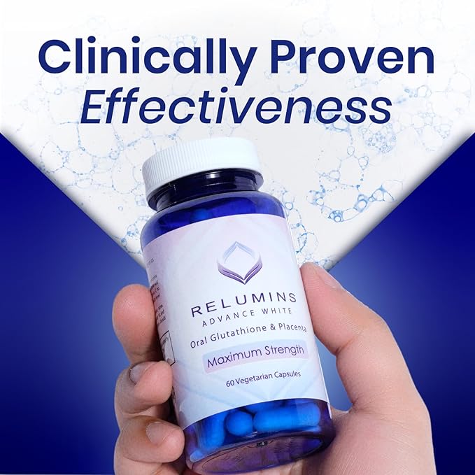Relumins Advanced White Glutathione Capsules - Max Strength Brightening Supplement with ALA Placenta Rose HIPS &amp Vitamin C - Fights Oxidative Stress Supports Collagen &amp Made in USA - 3 Bott