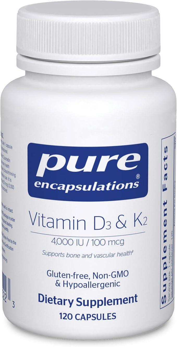 Pure Encapsulations Vitamin D3 &amp K2 - Bone &amp Vascular Health Support - Immune Function Support* - Gluten Free - Non-GMO - 120 Capsules
