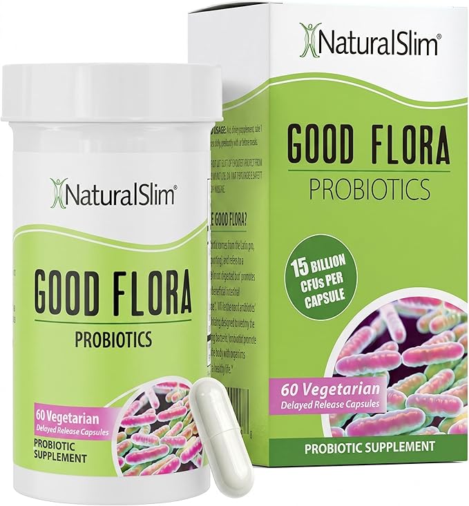 NaturalSlim Good Flora Probiotics for Women &amp Men - Gut Health Supplements with 7 Powerful Strains for De-Bloating &amp Vitality - Probiotics for Digestive Health 60 Vegetarian Capsules Solo