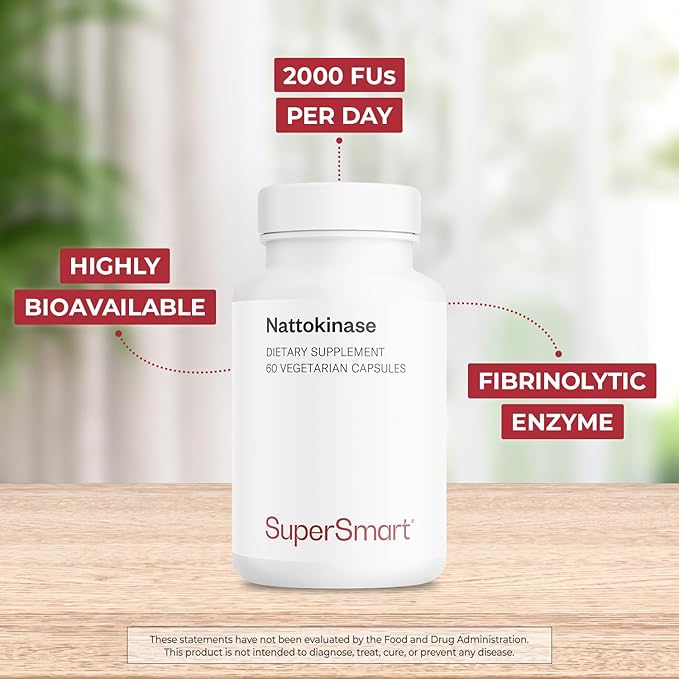 Supersmart - Nattokinase 2600FU or 200mg per Day (Highly Bioavailable) - Japanese Natto Extract - Enhanced with Vitamin E - Fibrinolytic Enzyme | Gluten Free - 60 Capsules.