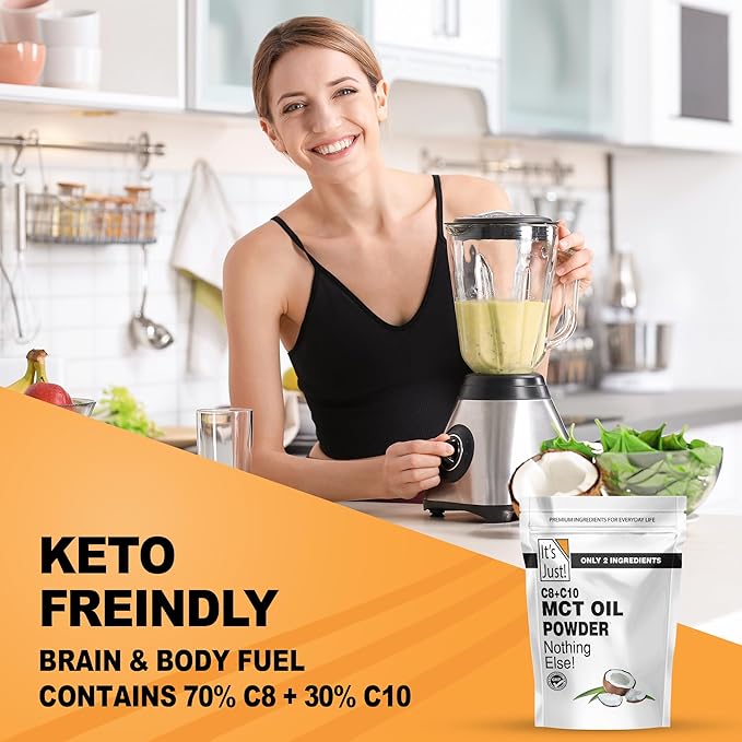 It's Just! MCT Oil Powder With Prebiotic Fiber - Keto Non-GMO C8 C10 Coffee Creamer - 24 oz