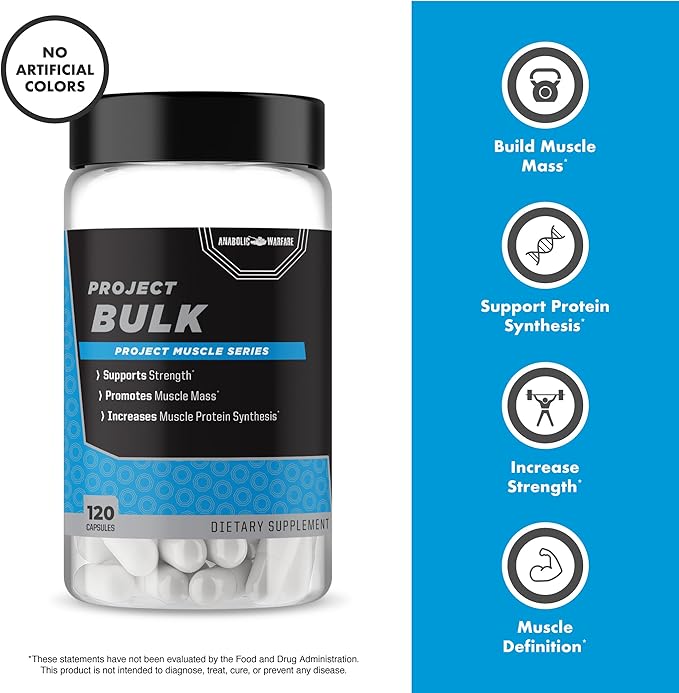 Anabolic Warfare Project Bulk Mass Building Formula Protein Synthesis Strength Muscle Definition Made with Botanicals*