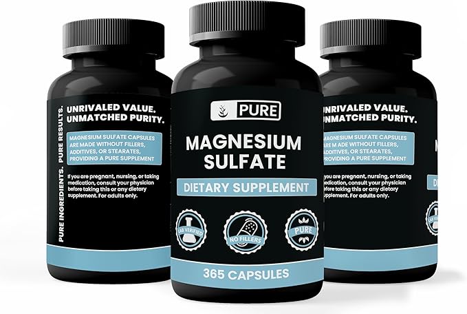 Pure Original Ingredients Magnesium Sulfate (365 Capsules) No Rice Fillers Always Pure Lab Verified