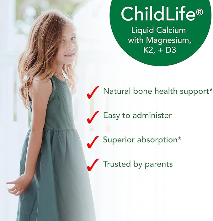 ChildLife Essentials Liquid Calcium Supplement for Kids Single Serve - Baby Calcium with Magnesium Vitamin D3 &amp K2 for Bone Support On The Go Nutrition - Orange Flavor 0.34 fl oz (30 Stick Pac