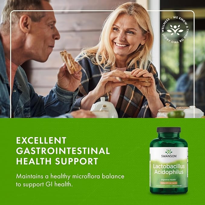 Swanson Lactobacillus Acidophilus Probiotic for Adults Seeking Daily Digestive and Bowel Health Support with 1 Billion CFU - Acid-Resistant (250 Capsules 3 Pack)