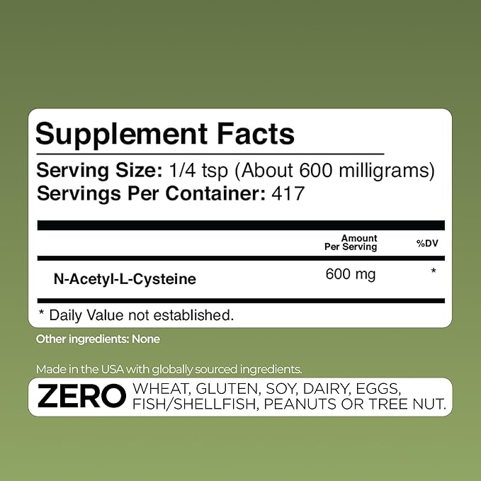 Gade Nutrition NAC Powder - N-Acetyl-Cysteine | Potent Antioxidant Support | 250g (8.8 oz) 600mg per Serving 416 Servings | Non-GMO Gluten-Free Dairy Free Vegan | USA Made